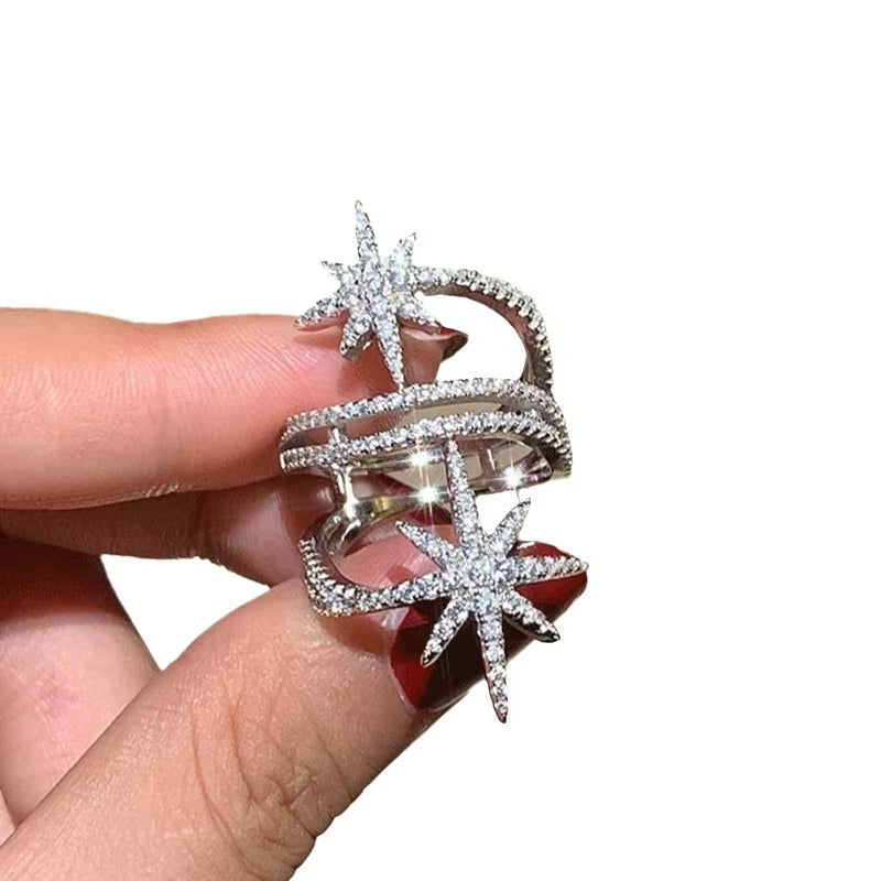European Light Luxury Niche Ring Micro Inlaid Star Multi-Layer Geometric Ornament