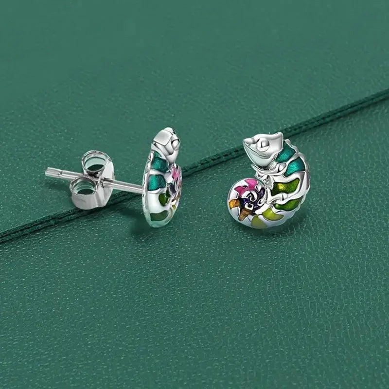 Colorful Animal Chameleon Stud Earrings Cute Alloy Design Ear Jewelry for Women Daily Wear Casual Outfit Gift Accessory