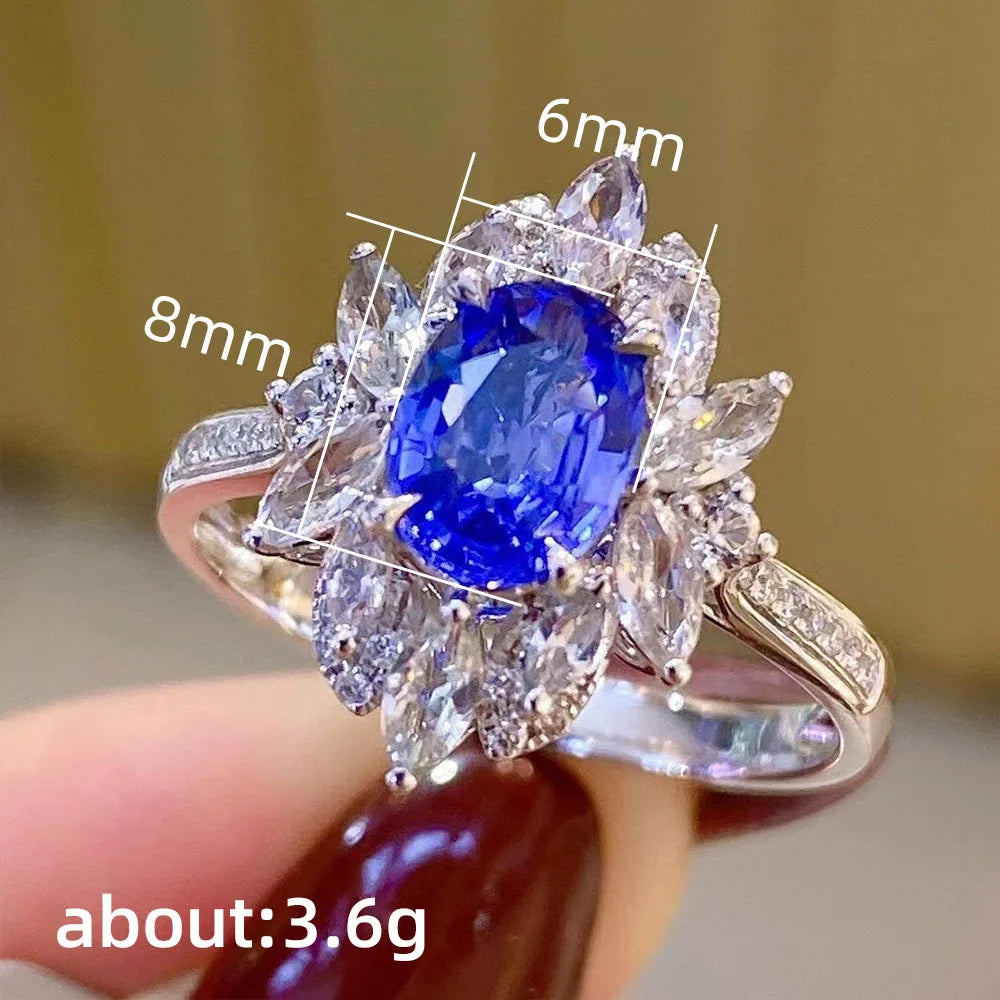 F1493 Flower Cocktail Ring 18K Solid Gold Sapphire Center Marquise Cut Diamonds Prong Setting Women'S Engagement Ring