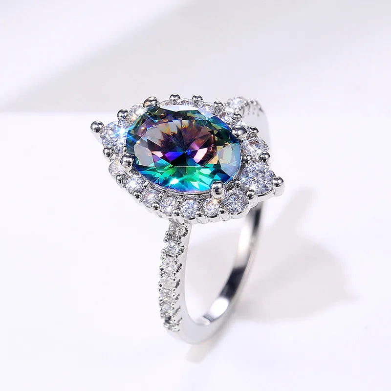 Moissanite Cocktail Ring Women round Brilliant Cut Pave Setting Elegant Fashion Engagement Statement Jewelry