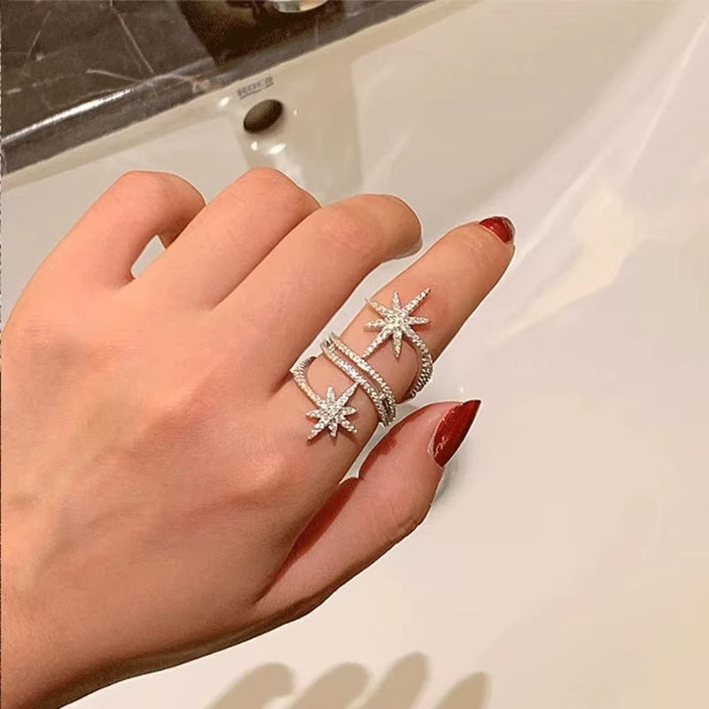 European Light Luxury Niche Ring Micro Inlaid Star Multi-Layer Geometric Ornament