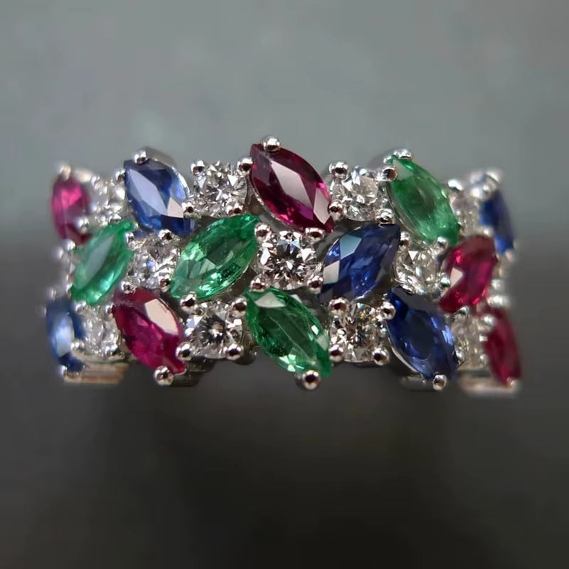 Q101 Flower Cluster Moissanite Ring 925 Silver Prong Setting Women'S Party Jewelry Marquise Cut Stone