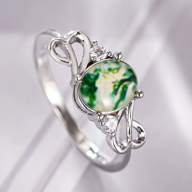 Heart Shape Jade Ring Women Oval Cut Prong Setting Elegant Gemstone Engagement Fashion Statement Jewelry