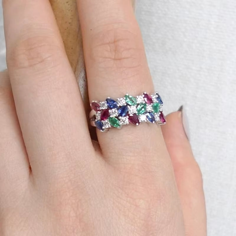 Q101 Flower Cluster Moissanite Ring 925 Silver Prong Setting Women'S Party Jewelry Marquise Cut Stone