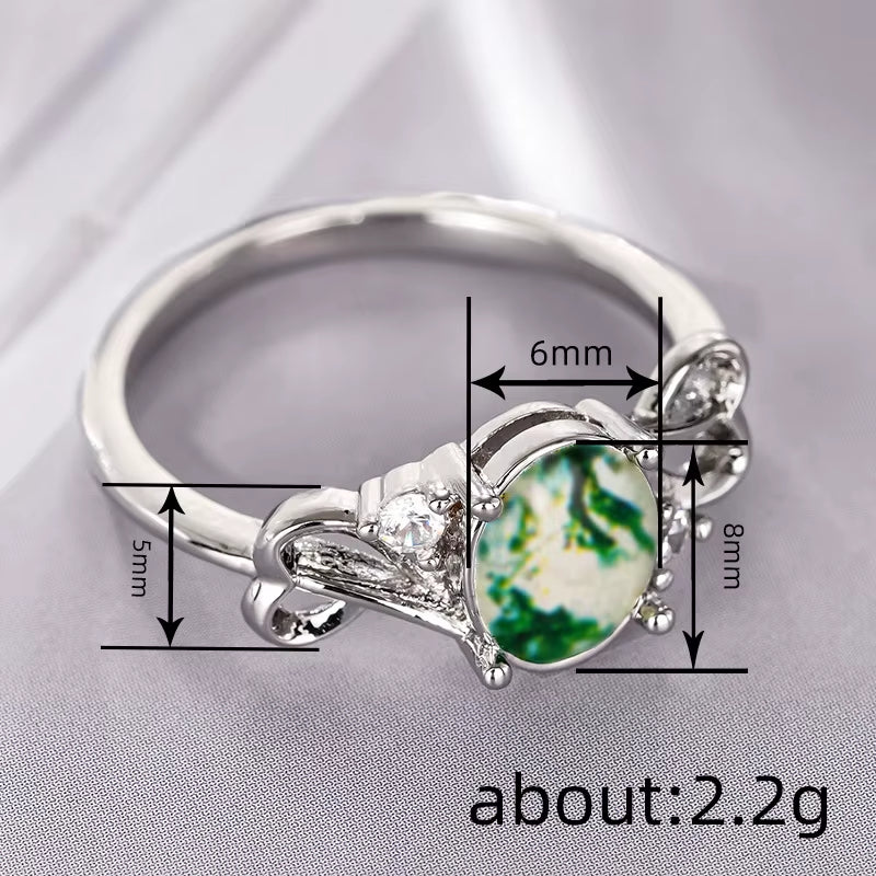 Heart Shape Jade Ring Women Oval Cut Prong Setting Elegant Gemstone Engagement Fashion Statement Jewelry