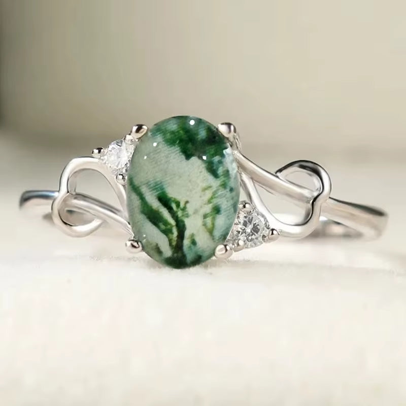 Heart Shape Jade Ring Women Oval Cut Prong Setting Elegant Gemstone Engagement Fashion Statement Jewelry