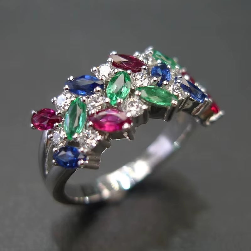 Q101 Flower Cluster Moissanite Ring 925 Silver Prong Setting Women'S Party Jewelry Marquise Cut Stone