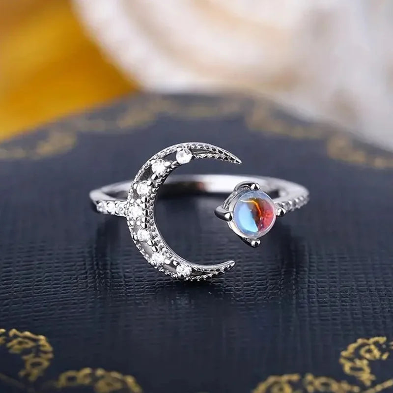 T0524 Moonstone Ring Women'S Natural Gemstone round Prong Setting Engagement Fashion Rings