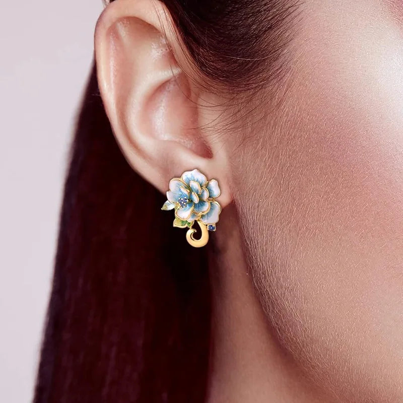 Floral Oil Painting 3D Metal Freesia Ear Cuff Nature Inspired Fashion Earrings Women