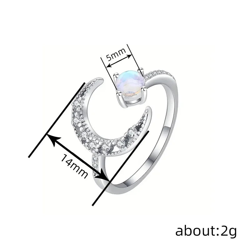 T0524 Moonstone Ring Women'S Natural Gemstone round Prong Setting Engagement Fashion Rings