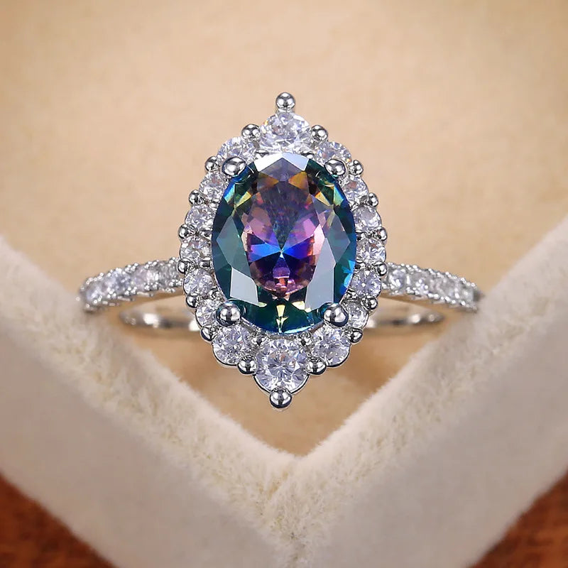 Moissanite Cocktail Ring Women round Brilliant Cut Pave Setting Elegant Fashion Engagement Statement Jewelry