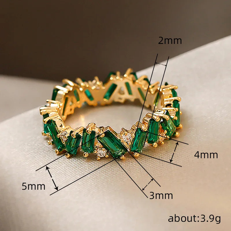 Q490 Emerald Cut Diamond Eternity Band Ring 18K Gold Filled Women'S Engagement Fine Jewelry Gypsy Setting Geometric Design