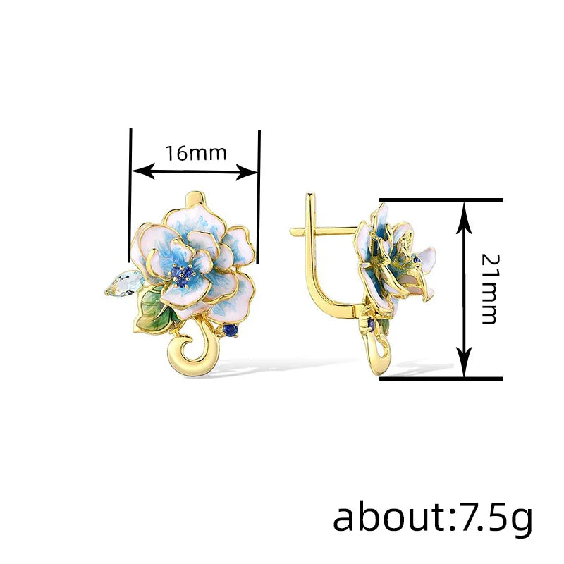 Floral Oil Painting 3D Metal Freesia Ear Cuff Nature Inspired Fashion Earrings Women