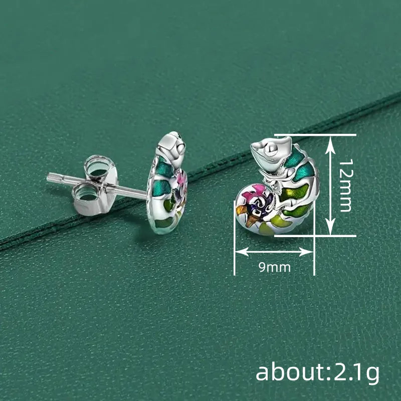 Colorful Animal Chameleon Stud Earrings Cute Alloy Design Ear Jewelry for Women Daily Wear Casual Outfit Gift Accessory