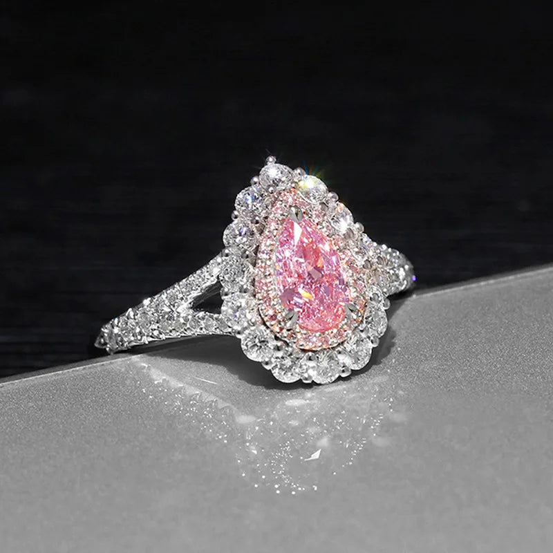 Water Drop Pear Cut Luxury Silver Pave Setting Engagement Band Women'S Jewelry