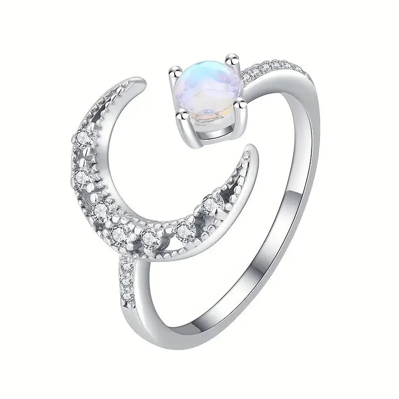T0524 Moonstone Ring Women'S Natural Gemstone round Prong Setting Engagement Fashion Rings