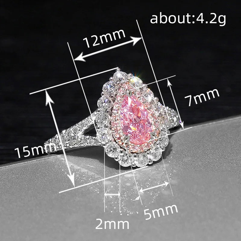 Water Drop Pear Cut Luxury Silver Pave Setting Engagement Band Women'S Jewelry