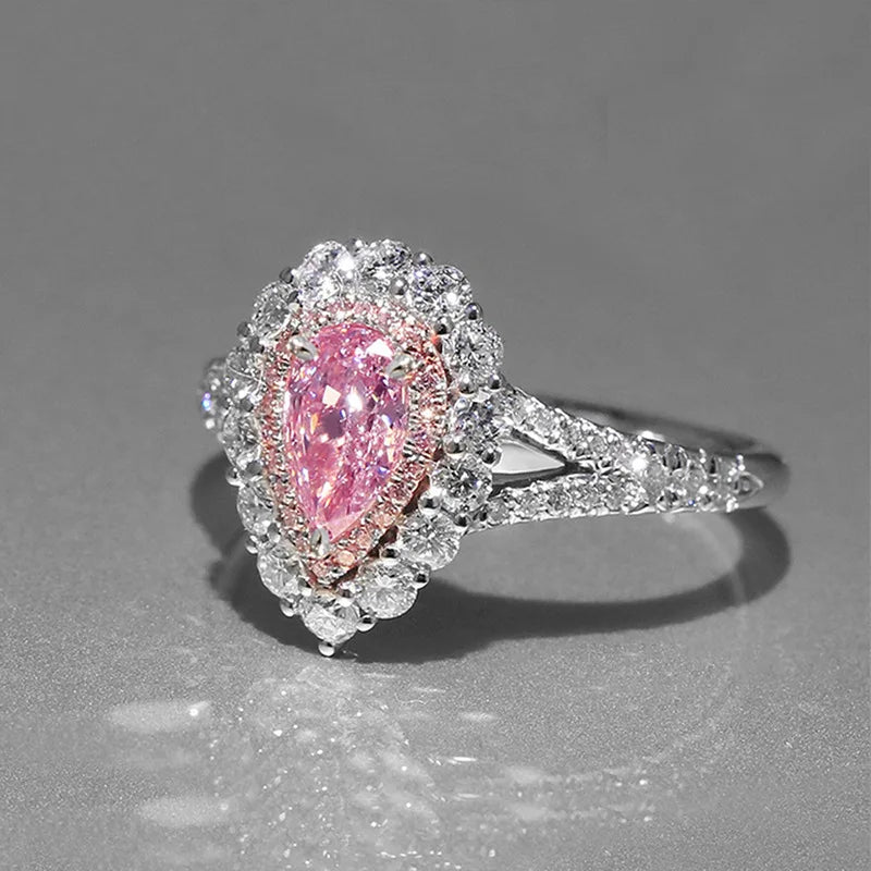 Water Drop Pear Cut Luxury Silver Pave Setting Engagement Band Women'S Jewelry