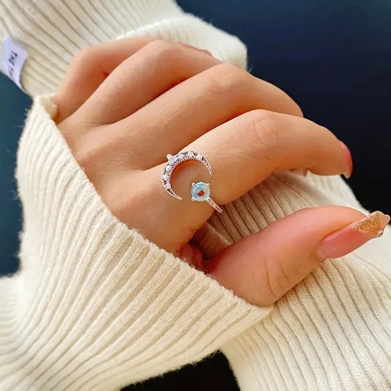 T0524 Moonstone Ring Women'S Natural Gemstone round Prong Setting Engagement Fashion Rings