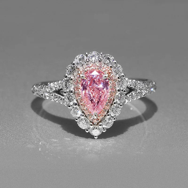 Water Drop Pear Cut Luxury Silver Pave Setting Engagement Band Women'S Jewelry