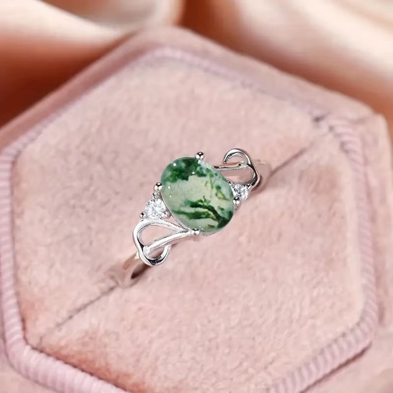 Heart Shape Jade Ring Women Oval Cut Prong Setting Elegant Gemstone Engagement Fashion Statement Jewelry